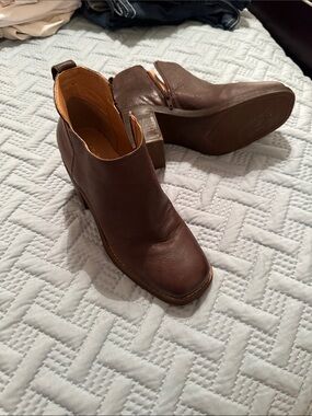 Crown Vintage Brown Leather Ankle Booties with Block Heel